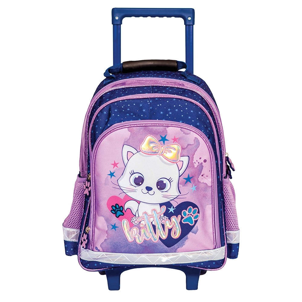 Ghiozdan troller KITTY, fetite, clasele primare, inchidere cu fermoar, maner retractabil - imagine 4